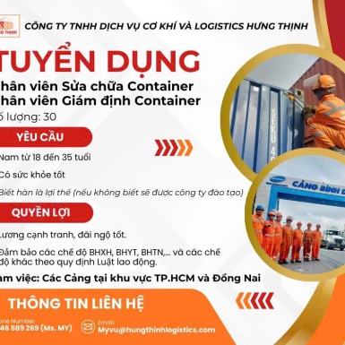 TUYỂN DỤNG ĐỊNH KỲ TẠI HƯNG THỊNH LOGISTICS